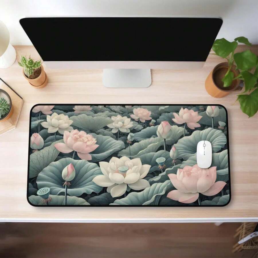 Desk Setup Natural - Large Lotus Flower Desk Mat Non-Slip