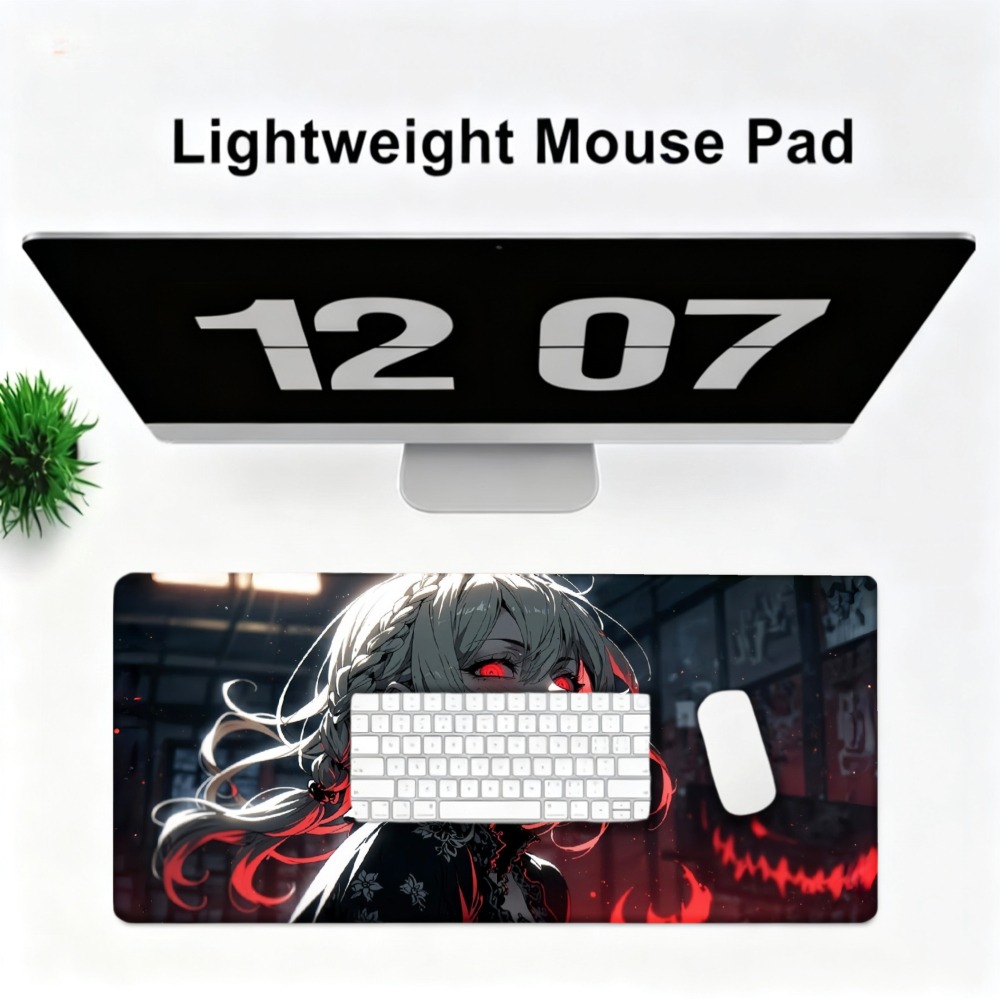 An anime girl with red flames  - Desk Setup Red recension och pris