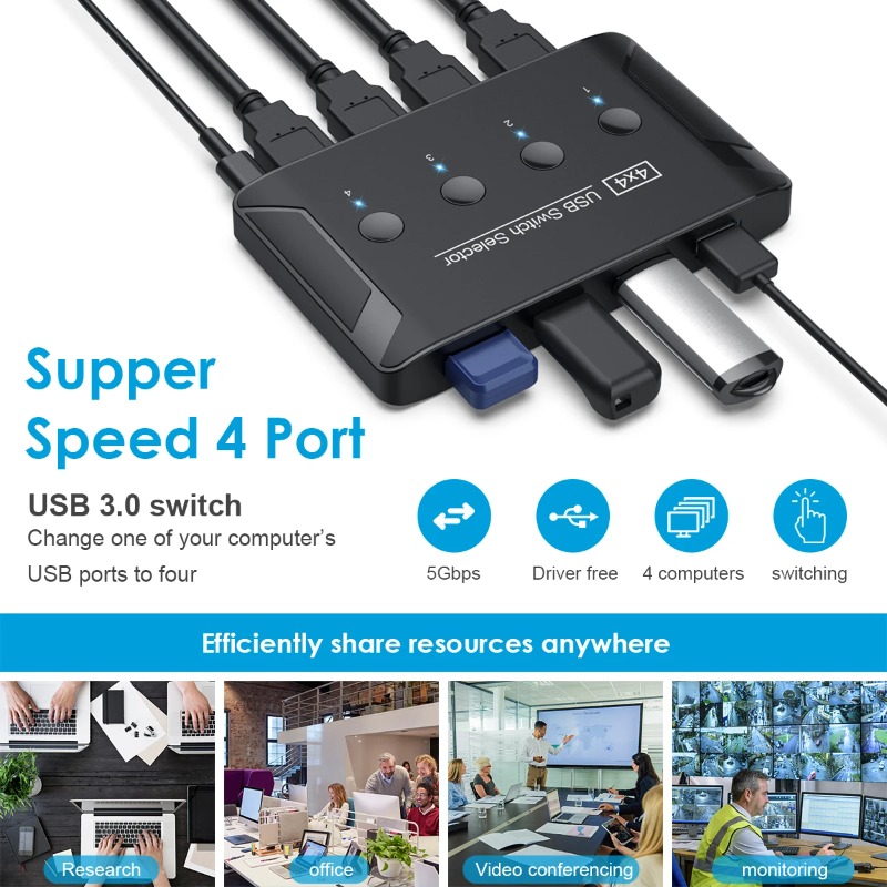4 In 4 Out KVM USB3.0 Switch S - Desk Setup Usb Hub recension och pris