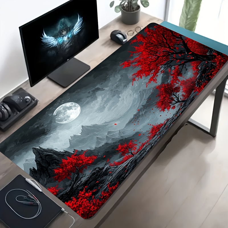 Red Tree Moon Landscape Extend - Desk Setup Red recension och pris
