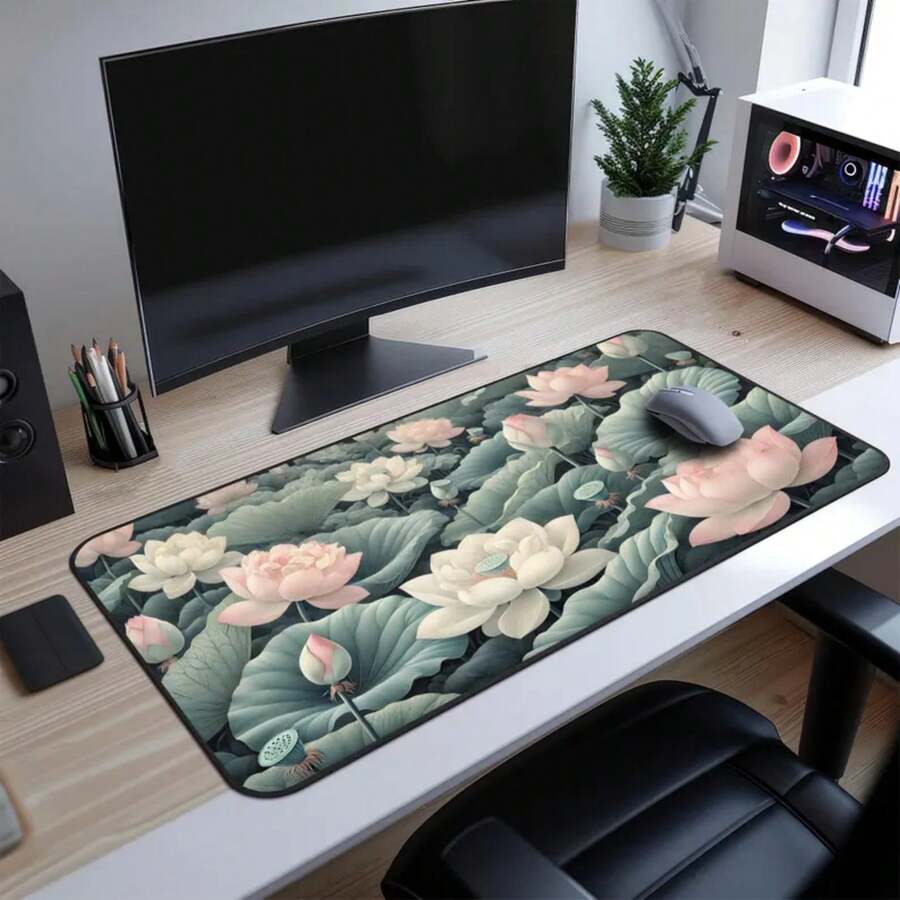 Large Lotus Flower Desk Mat No - Desk Setup Natural recension och pris