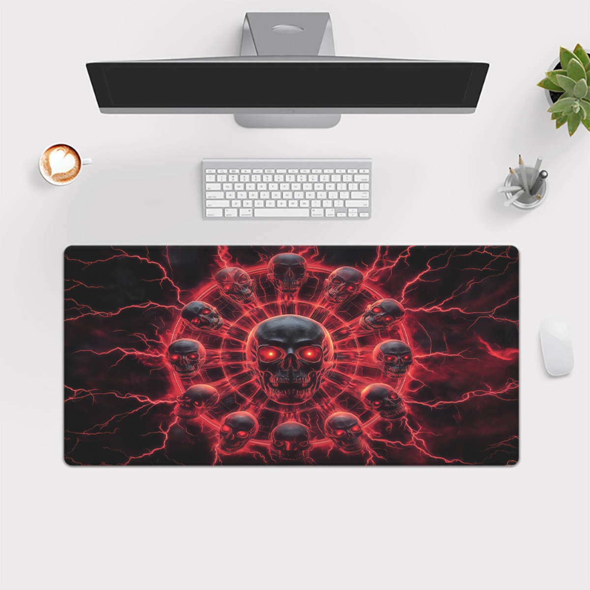 Gothic Skull Pentagram Gaming  - Desk Setup Red recension och pris